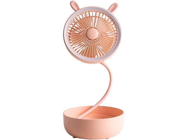 Minishion Mini USB Desk Fan for Outdoor Camping Travel Box 360° Up and Down 3 Speeds with USB Rechargeable Battery Pink