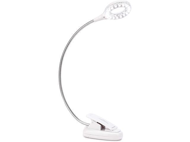 Leadleds Battery Operated Reading Light Clip On 18-LED White Light USB Reading Lamp for Bed Office Living Room Piano (White)
