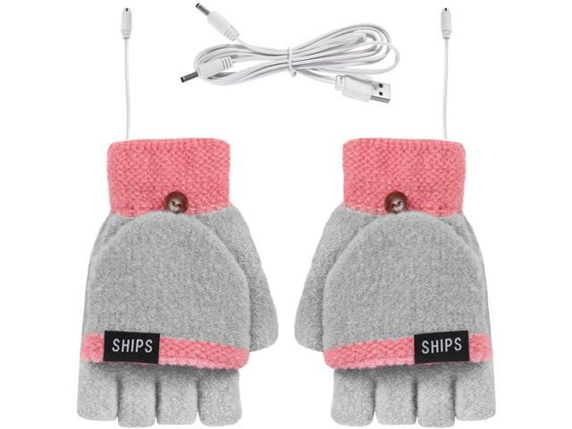 Womens USB Warmer Heated Gloves Winter Knitted Full and Half Finger Heated Gloves Mitten