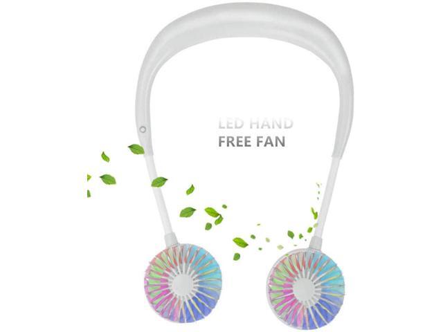 Portable Fan Hand Free Mini Fan with Neck Hanging Design USB Battery Rechargeable Personal Desk Fan with Strong Airflow 2 Wind Head 3 Speeds LED