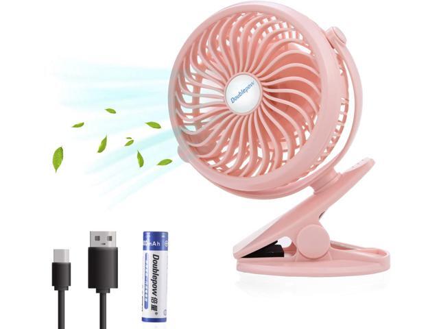 HANLIN Stroller Fans Mini USB Desk Clip Fan Battery Operated Clip on Portable Fan with 2500mAh Power Bank Feature Stepless Speed Regulation Quiet