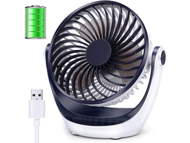 Aluan Desk Fan Small Table Fan with Strong Airflow Rechargeable Battery Operated Portable Fan 3 Speeds Adjustable Head 360°Rotatable Mini Personal