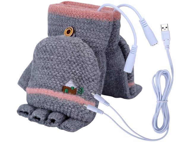 USB Heated Gloves for Unisex Women Full & Half Heated Fingerless Heating Pile Knitting Gloves Mitten Winter Hands Warm Laptop Gloves for