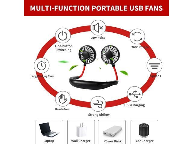 Personal Sport Neck Fan Portable XUNMEJ Hand Free Mini USB Rechargeable Neckband Fans with 6-13 Hrs Runtime 2000mAh 3 Speed 360 Degrees Free