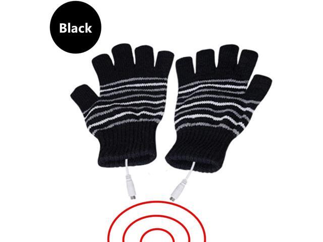 DECVO USB 20 Powered Stripes Heating Pattern Knitting Wool Heated Gloves Fingerless Hands Warmer Mittens Laptop Computer Warm Gloves for Women Men