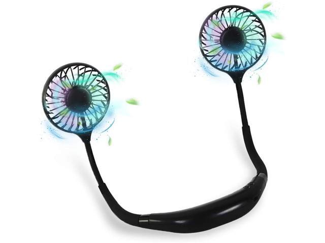 Timebox Neck Fan 2600mah Battery Operated Neckband Fan 3-Speed Portable Fan Wearable Personal USB Fan and LED Light for Travel Outdoor Office Home