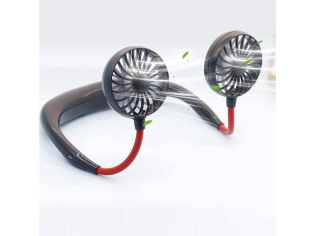 Hands-free Neck Band Hands-Free Hanging USB Rechargeable Dual Fan Mini Air Cooler Summer Portable Sports Fan (black)