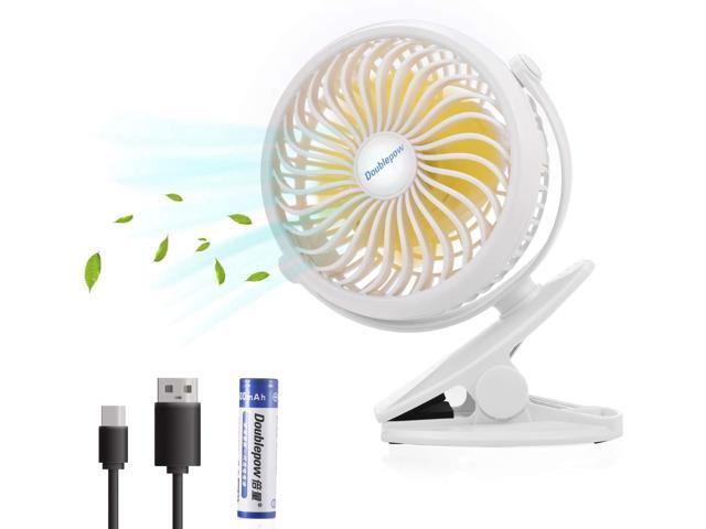 HANLIN Stroller Fans Mini USB Desk Clip Fan Battery Operated Clip on Portable Fan with 2500mAh Power Bank Feature Stepless Speed Regulation Quiet