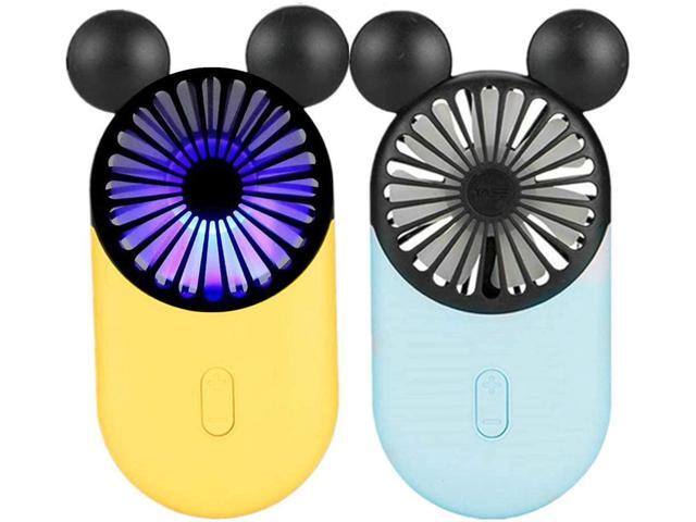 Kbinter Cute Personal Mini Fan Handheld & Portable USB Rechargeable Fan with Beautiful LED Light 3 Adjustable Speeds Portable Holder for Indoor