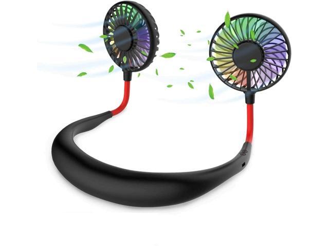 LED Hand Free Portable Lazy Neckband Fan Small Duel Cooling Wearable Sport Style Mini USB Neck Fan Rechargeable with 2000mAh Charging Battery Two