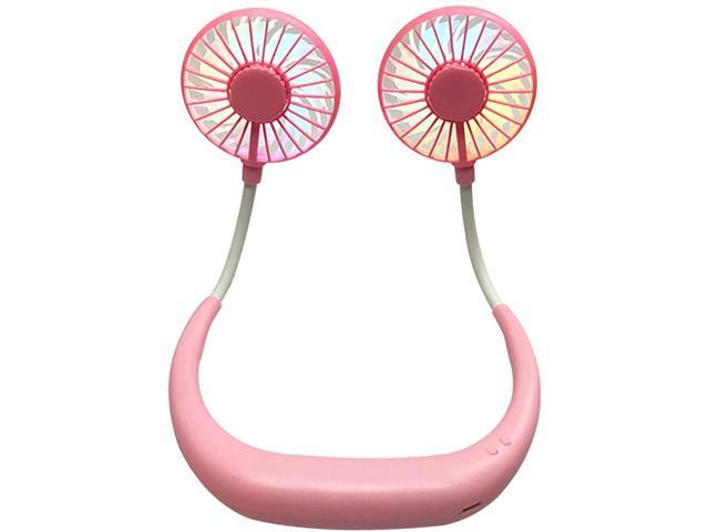 Upgrade Hand Free USB Personal Fan- Portable Handheld Mini Fan Headphone Design Neckband Fan Internal Rainbow and White Light 3 Speeds