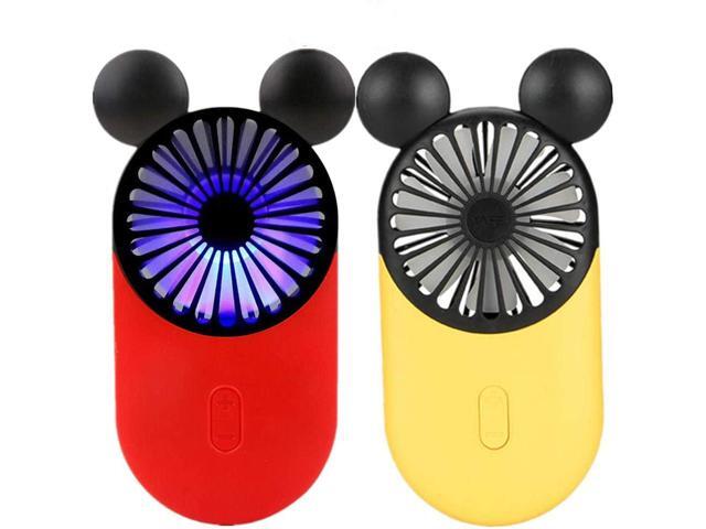 Kbinter Cute Personal Mini Fan Handheld & Portable USB Rechargeable Fan with Beautiful LED Light 3 Adjustable Speeds Portable Holder for Indoor
