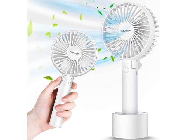 Toyuugo Personal Portable Handheld Mini Fan USB Rechargeable Electric Fan with Base for Student Travel Home Office 3 Speeds Level White