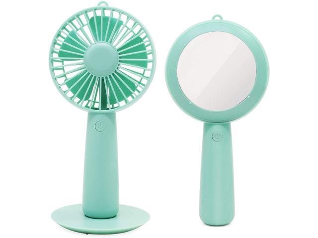 ESUMIC Handheld Portable Mirror USB Rechargeable Desk Cooling Fan Air Contioner Office Table Cooling Fan for Home Office Traveling Camping (Green)