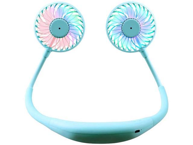 Portable Hands-Free Personal Neck Fan Rechargeable Headphone Design Wearable Neckband Fan3 Level Air Flow Colorful Gradient LED360 Degree Free