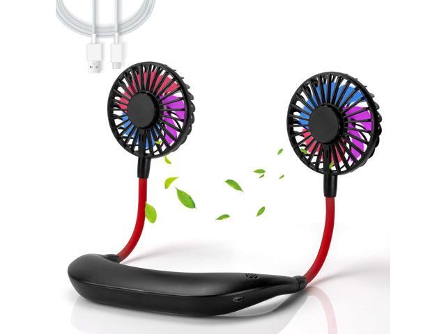 Hand Free Portable Neck Sports Fans Rechargeable Wearable Design Usb Mini Fans 3 Speed 7 Color LED Light 360 Degree Adjustment Head Suitable for
