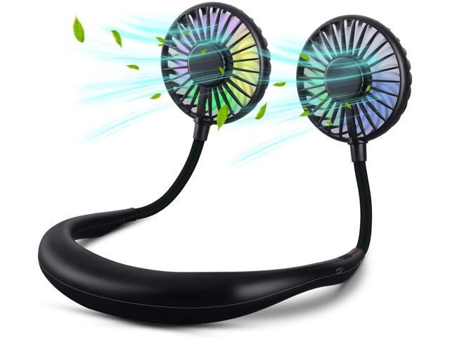 Neck Fan XINBAOHONG Portable USB Rechargeable LED Fan Headphone Design Hand Free Personal Fan Wearable Cooler Fan with Dual Wind Head for