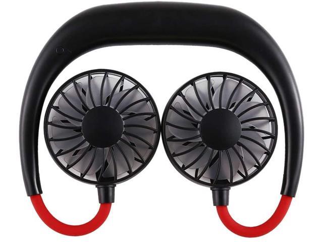 Portable Fan Sports Neck Hanging Fan USB Rechargeable 2000mAh Hands-Free Mini Fan Pocket Fan Travel Fan Earphone Design Mini USB Fan (Black)