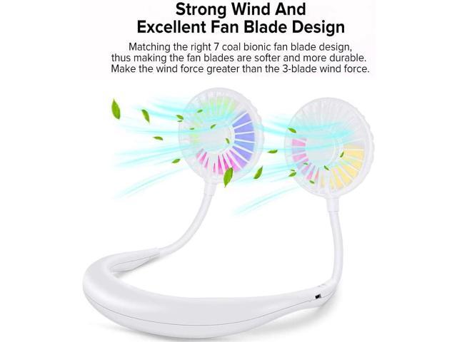 2020 Upgraded Portable Neck Fan Mini Rechargeable USB Fan with 3 Speed 7 Colors Led Hands Free Personal Fan Lower Noise 360° Free Rotation