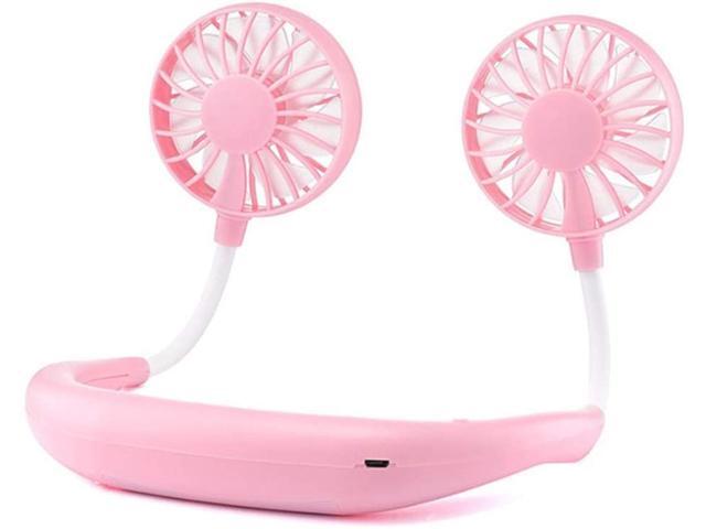 Hands-free Neck Band Hands-Free Hanging USB Rechargeable Dual Fan Mini Air Cooler Summer Portable Sports Fan (Pink)