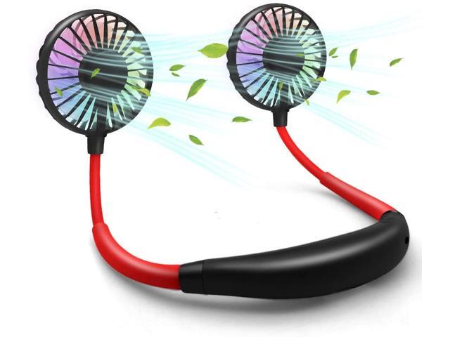 LEMBO DIRECT Sport Fan Neck Fan Portable Hands Free Fan USB Rechargeable Personal Fan 2000mAh with 3 Level Air Flow 7 LED Lights 360 ° Rotation