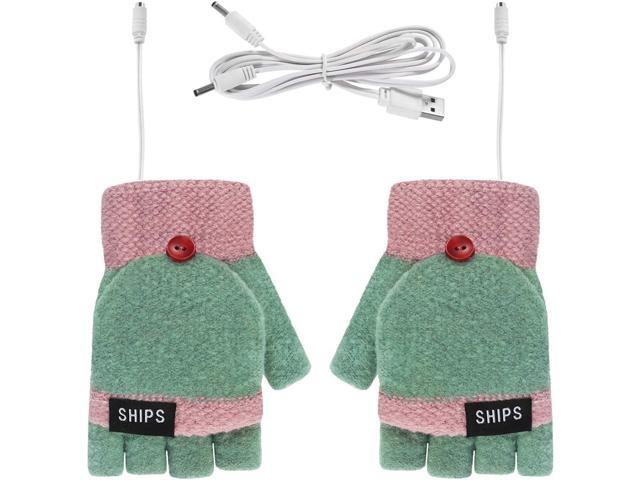 Womens USB Warmer Heated Gloves Winter Knitted Full and Half Finger Heated Gloves Mitten