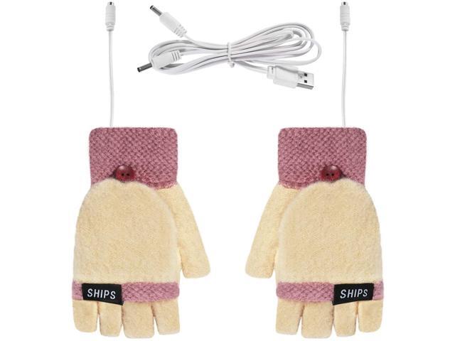 Womens USB Warmer Heated Gloves Winter Knitted Full and Half Finger Heated Gloves Mitten