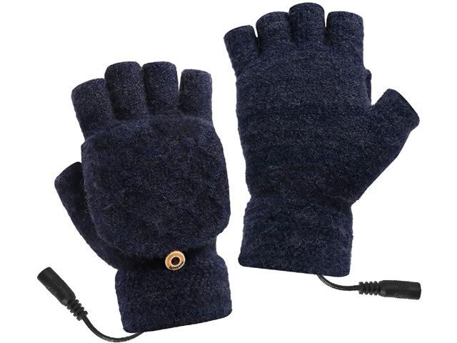 USB Heated Gloves Men Women Full/Half Finger Hands Warmer Winter Electric Heating Laptop Gloves Mitten 3 Temperature Settings - Dark Blue