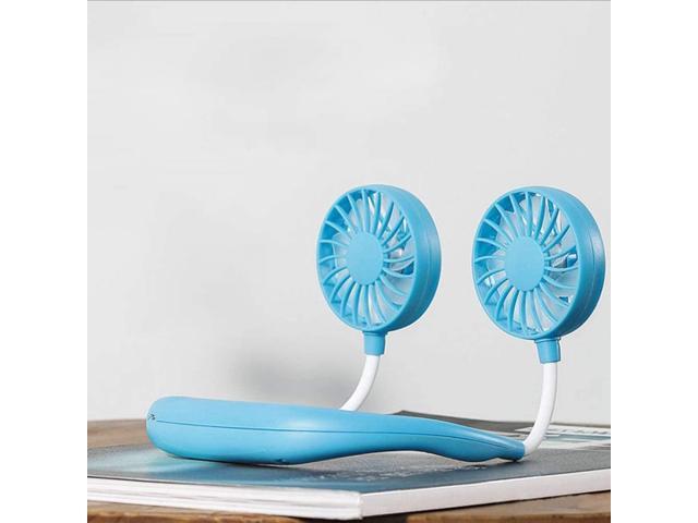 Hands-free Neck Band Hands-Free Hanging USB Rechargeable Dual Fan Mini Air Cooler Summer Portable Sports Fan (blue)