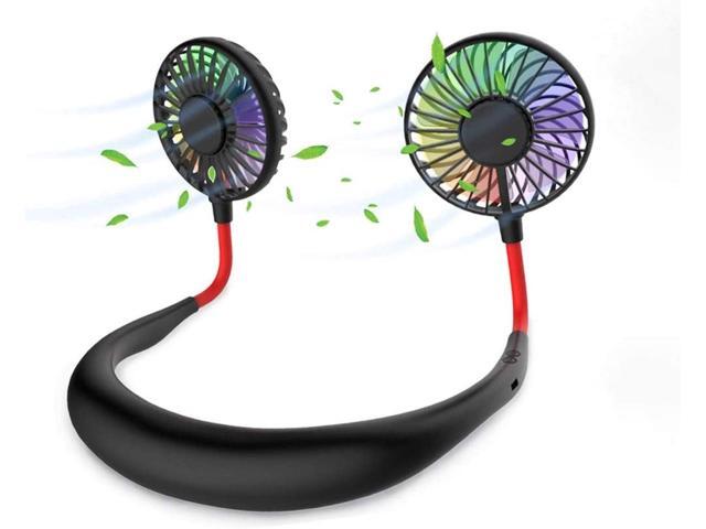Neck Fan Neckband Fan USB Charging Hand Free with 3 Level Air Flow 7 LED lights and Aromatherapy Portable Fan Rechargeable with USB Wearable