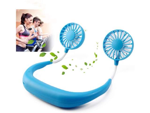 Hand Free Personal Fan Kbinter Portable USB Mini Fan Headphone Design Wearable Necklace Sports Fan Cooler Fan with Dual Wind Head for Traveling