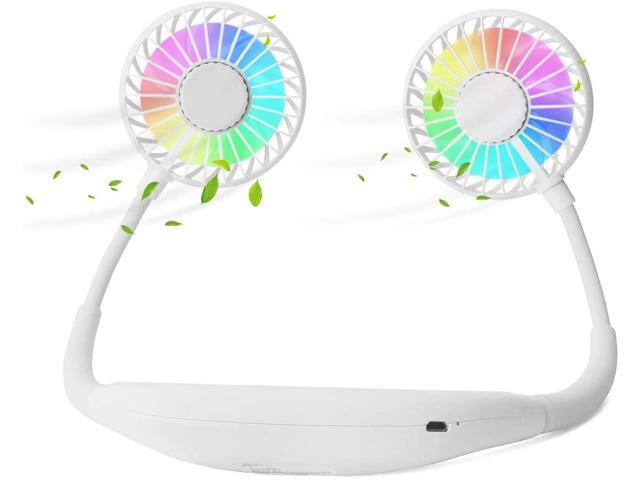 HYSHIKRA Neck Hanging Fan - Hand Free Portable Neck Sports Fans USB Rechargeable Personal Wearable Fan Mini Neckband Fan LED Light 3 level Speed