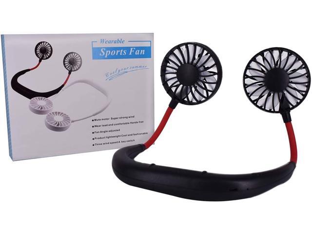 Portable Mini Neck Fan USB Rechargeable 3 Speeds 360 Rotate Wearable Quiet Headphone Neckband Fan Dual Cooling Lazy Neck Hanging Fan with Two Wind