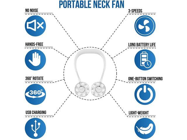 Personal Neck Fan (inc: Cell Phone Fan + Cooling Towel) Hands Free Wearable Portable Usb Necklace Neckband Rechargeable Battery 3 Speeds 360 Degree