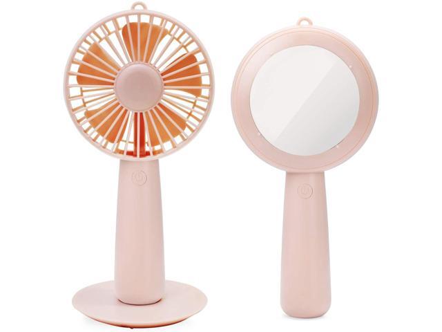 ESUMIC Handheld Portable Mirror USB Rechargeable Desk Cooling Fan Air Contioner Office Table Cooling Fan for Home Office Traveling Camping (Pink)