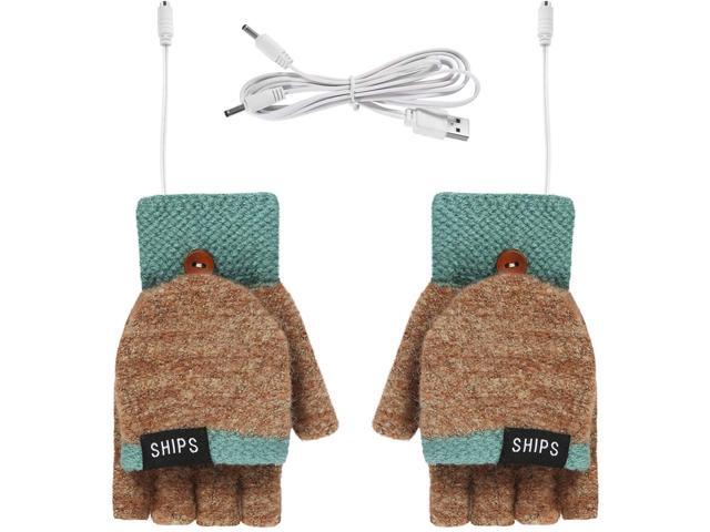 Womens USB Warmer Heated Gloves Winter Knitted Full and Half Finger Heated Gloves Mitten