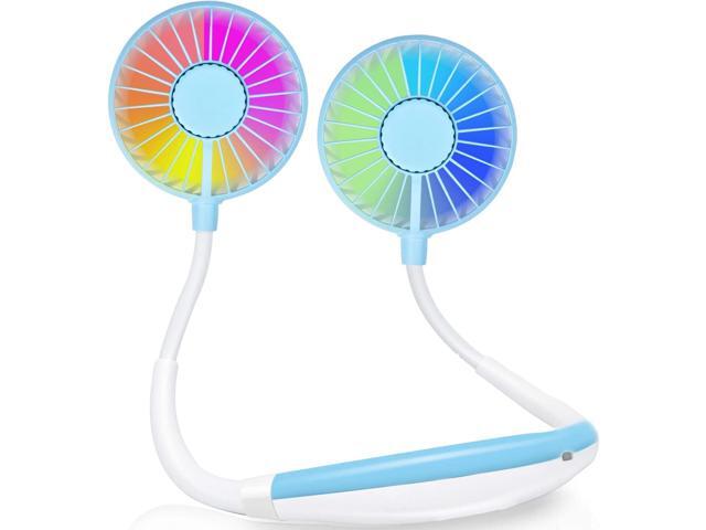 Hands Free Neck Fan Personal Sports Fan USB Battery Fan 3 Speeds 7Color Light Aromatherapy360° Adjustable Wearable Neckband Fan for Camping