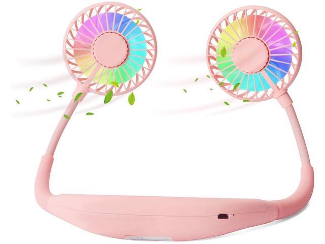 HYSHIKRA Neck Hanging Fan - Hand Free Portable Neck Sports Fans USB Rechargeable Personal Wearable Fan Mini Neckband Fan LED Light 3 level Speed