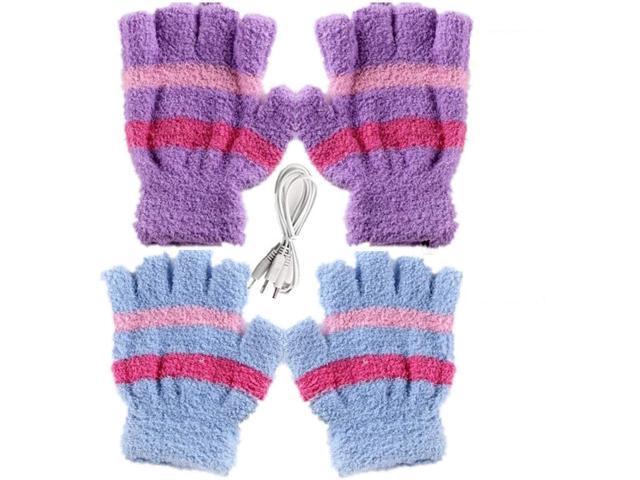 DECVO USB 20 Powered Stripes Heating Pattern Knitting Wool Heated Gloves Fingerless Hands Warmer Mittens Laptop Computer Warm Gloves for Women Men