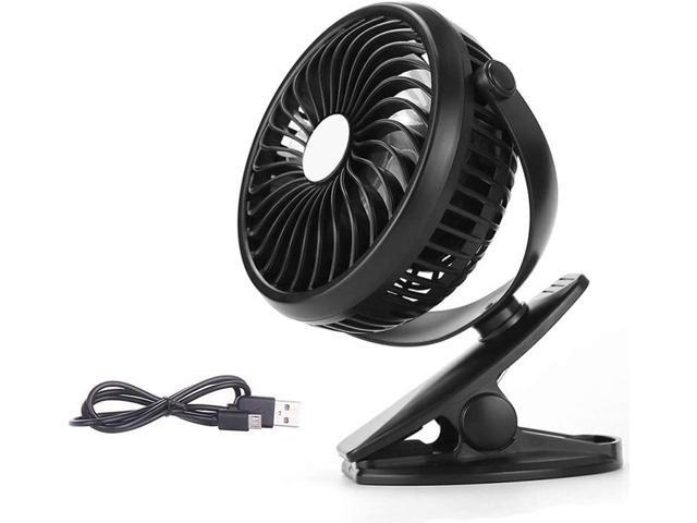 Hengory Mini Desk Clip Fan USB Rechargeable 360° Stroller Fans 2600mah Variable Speed Quiet Fan for Prams Pushchairs Offices (Black)