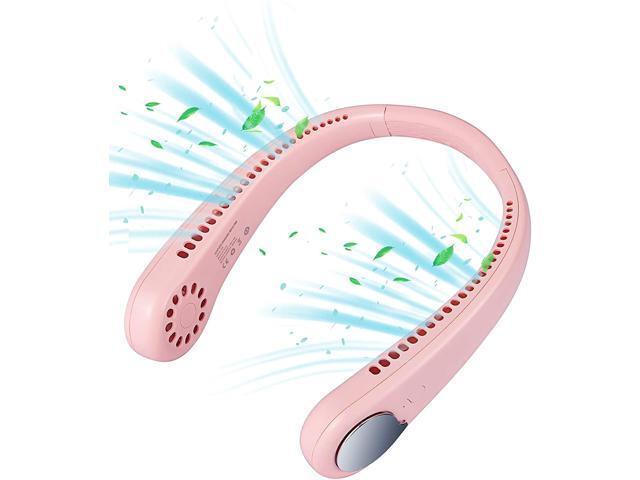 Riavika Portable 3 Speeds Necklace Fan Quiet Working USB Rechargeable Neck Fan Cooling System for Summer Outdoor Travel Office (Pink)