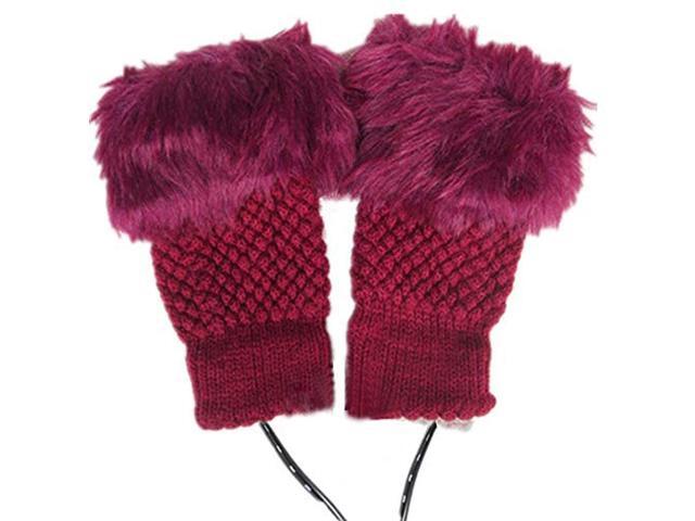 1 Pair 2 Pack DECVO Winter Powered Warmer Thicken Fingerless USB Heated Gloves Plush Warm Cold-Proof Knitted Half Finger Laptop Mittens USB Warm