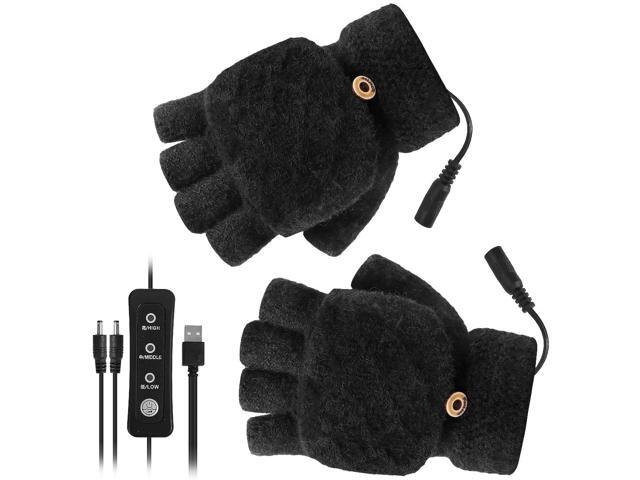 YINUODAY USB Heated Gloves Unisex Mitten Winter Hands Warm Laptop Gloves with 3 Temperature Levels Knitting Heating Hands Full & Half Fingerless