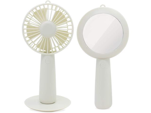 ESUMIC Handheld Portable Mirror USB Rechargeable Desk Cooling Fan Air Contioner Office Table Cooling Fan for Home Office Traveling Camping (White)