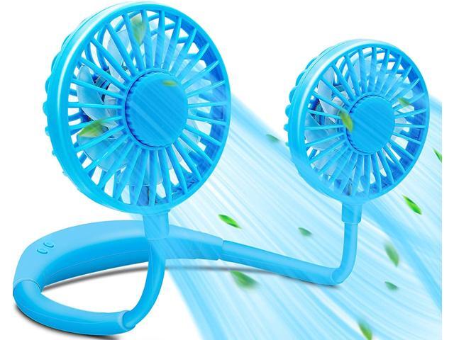 USB Neckband Fan Rechargeable Hand Free Personal Fan with Dual Wind Head Fan Wearable Fan for Camping Traveling… (Blue)