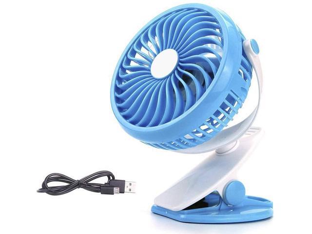 Hengory Mini Desk Clip Fan USB Rechargeable 360° Stroller Fans 2600mah Variable Speed Quiet Fan for Prams Pushchairs Offices (Blue)