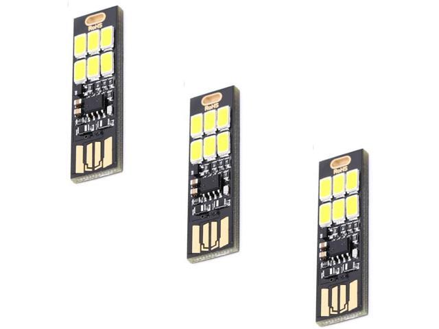 NEEVAS 3Pcs Portable Mini Pocket Card Lamp 6 LED Nightlight USB Power Light Touch Dimmer