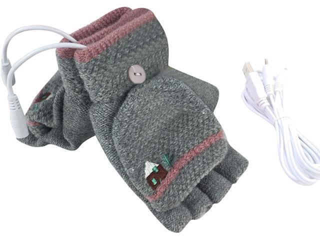 USB Heated Gloves Finger Less Women & Men Mitten Winter Warm Laptop Gloves Full & Half Hands Heated Fingerless Heating Knitting Hands Warmer