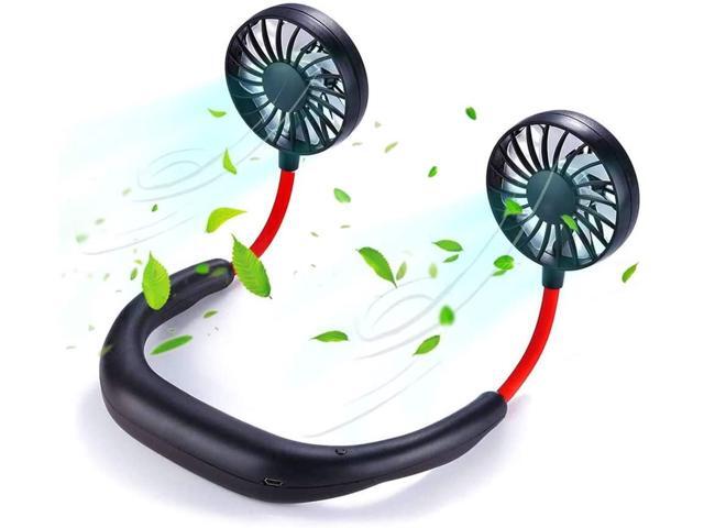 Portable USB Rechargeable Neckband Fan Dual Cooling Mini Fan Lazy Neck Hanging Sport Style 360° Adjustable Headphone Small Personal Wearable