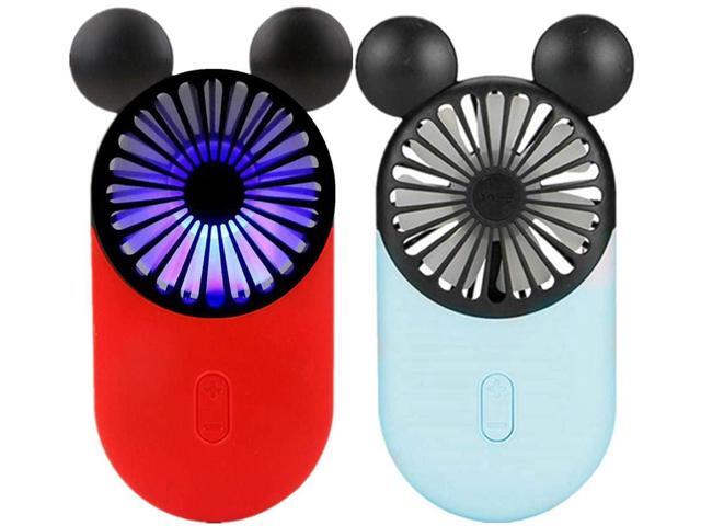 Kbinter Cute Personal Mini Fan Handheld & Portable USB Rechargeable Fan with Beautiful LED Light 3 Adjustable Speeds Portable Holder for Indoor
